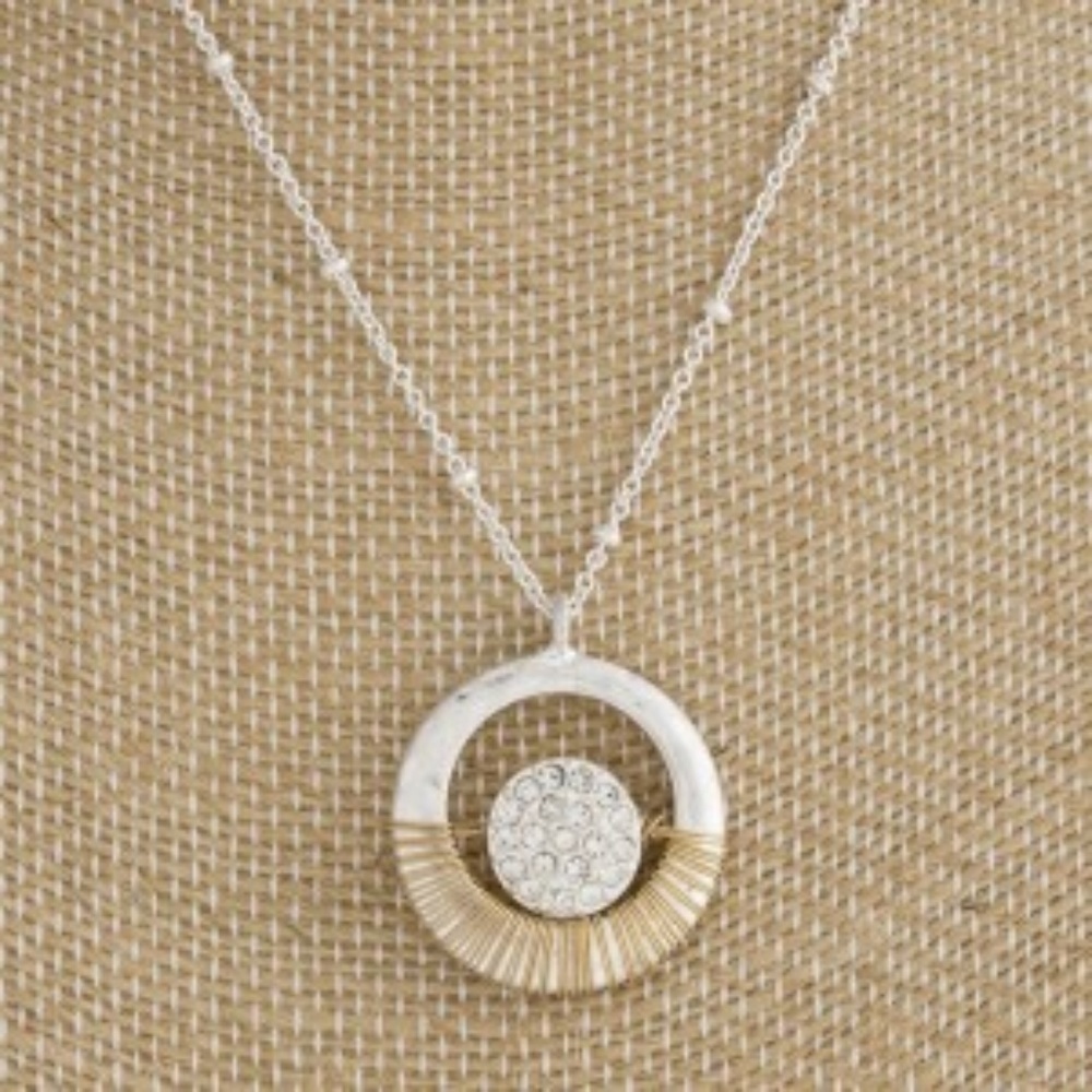 Short Metal Necklace with Wire Wrapped Pendant